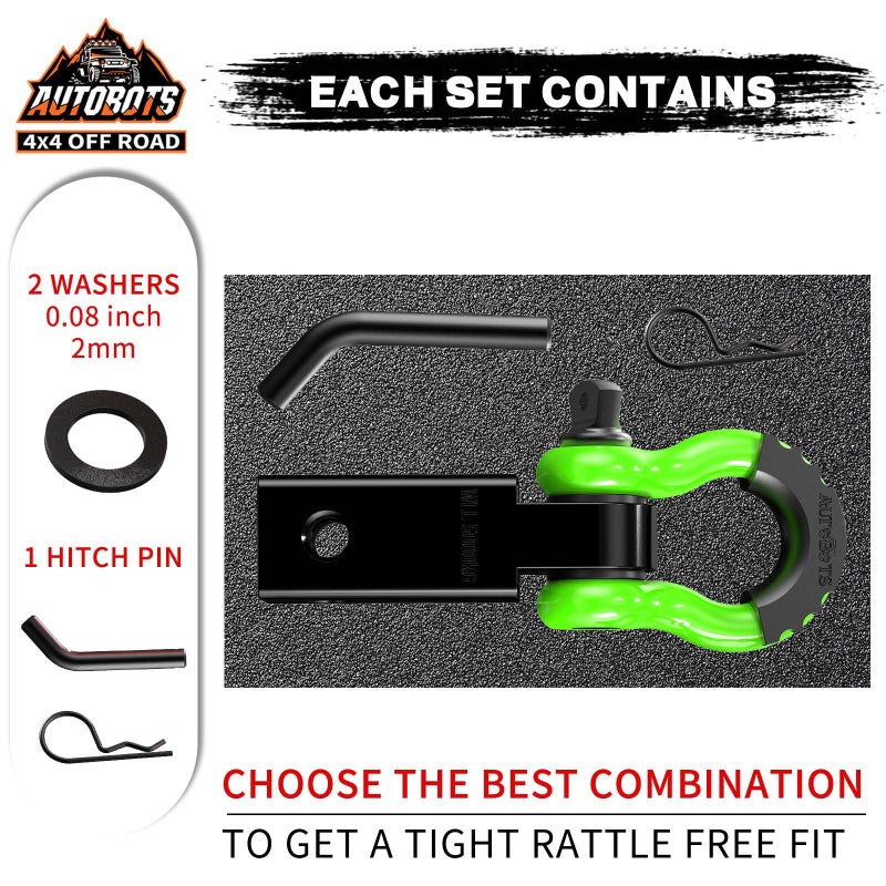 AUTOBOTS Tow Hitch Receiver 2", 45,000 Lbs Break Strength Shackle Hitch Receiver with 5/8" Screw Pin, 3/4 Shackle, Towing Accessories for Vehicle Trailer Recovery Off-Road Green&Black - Image 2